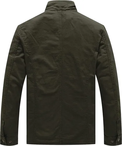 Vista 2 de WenVen Chaqueta ligera de estilo militar para hombre, rompevientos de algodón de sarga