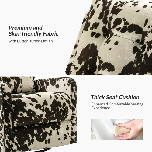 Vista 5 de HULALA Home Silla reclinable moderna de tela estampada para sala de estar, sofá reclinable con respaldo alado, cómodo sillón giratorio de 360 Marrón