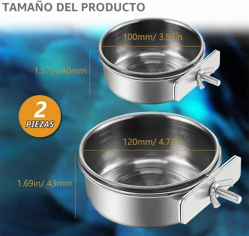 Vista 2 de 2 Piezas de Recipientes para Alimentación de Aves de Acero Inoxidable, Tazón Pequeño para Alimentar Aves, Tazón para Comida de Loros de Acero