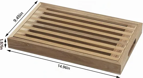 Vista 7 de Tabla de cortar pan de madera con bandeja colectora de migas, bandeja