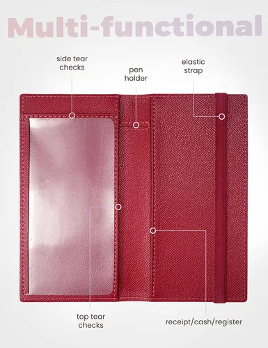 Vista 110 de Yarnic Funda para chequera personal, soporte para chequera con soporte para bolígrafo y divisor de plástico transparente integrado para cheques Rosa