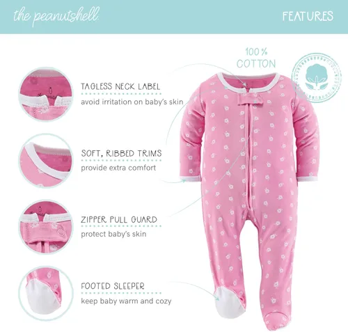 Vista 2 de The Peanutshell Pijama con pies para bebés, para dormir y jugar, paquete de 3