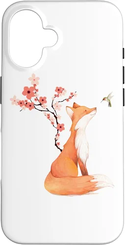Vista 32 de The Cute Fox and Hummingbird Cherry Blossom Flower Present Case for iPhone 17