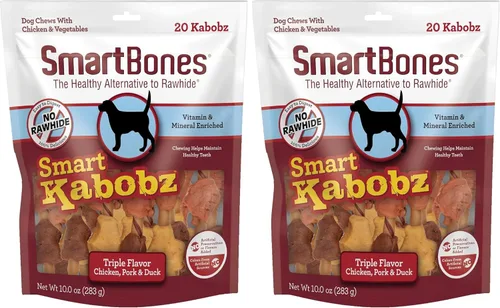 Vista 6 de SmartBones Smart Kabobz, trata a tu perro con un masticable sin cuero crudo hecho con pollo real, carne de res y cerdo, 12 unidades (paquete de 1)