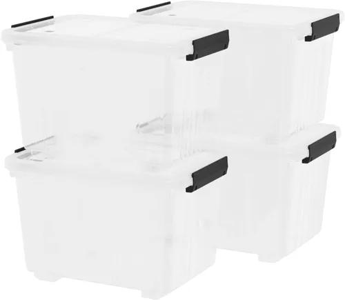 Vista 9 de Cajas de almacenamiento transparentes de 10.5 cuartos de galón con tapas, contenedor de almacenamiento de plástico con asas, juego de 4