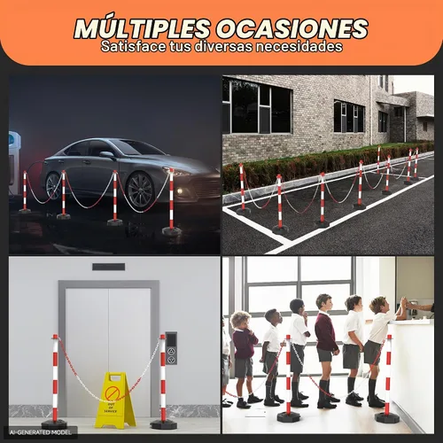 Vista 6 de Paquete de 6 Conos de Poste Delineador de Tráfico con Base Rellenable, Barrera de Seguridad Ajustable de Plástico para Control de Multitudes