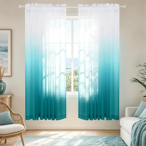 Vista 27 de KOUFALL Cortinas de ventana de baño para ducha, juego de 2 paneles de cortinas cortas transparentes en blanco y negro para cocina, dormitorio