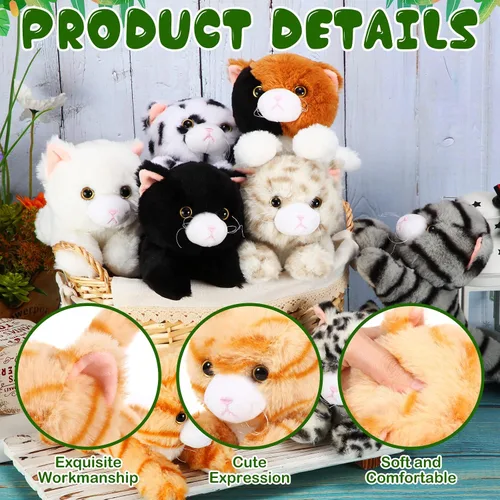 Vista 5 de Libima 8 piezas de animales de peluche de gato a granel de 8 pulgadas, gatitos de peluche, animales de gato, regalos de carnaval, regalos de fiesta