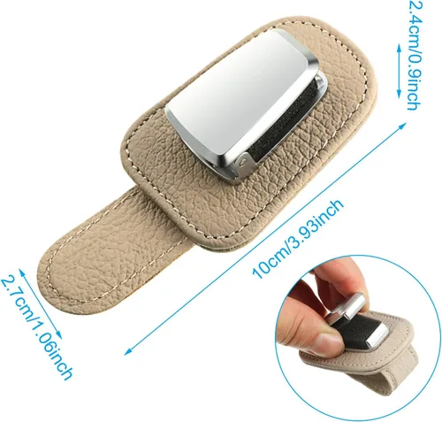 Vista 2 de 2 paquetes de soporte universal para anteojos para el automóvil, soporte para lentes de sol, clip de cuero para anteojos y clip para tarjeta de Beige