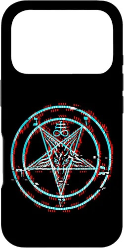 Vista 29 de Funda estética de terror para iPhone 14 Pro Max con pentagrama satánico Baphomet Vaporwave