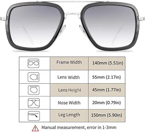 Vista 4 de Tony Stark - Gafas de sol estilo aviador retro con marco de metal cuadrado Iron Man