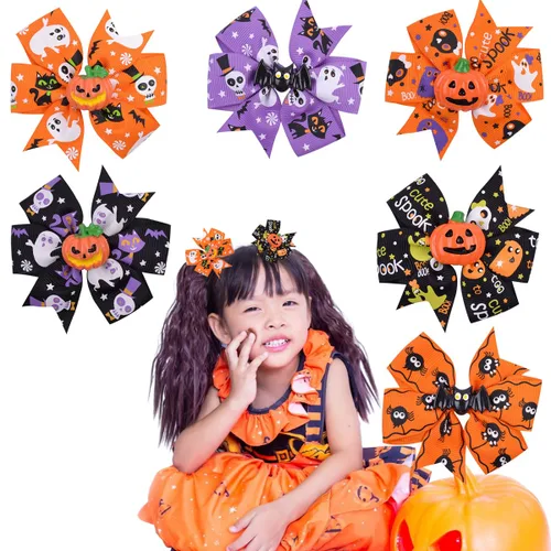 Vista 2 de Pinzas para el cabello de Halloween, pinzas para el cabello de murciélagos de calabaza, accesorios para el cabello del día de los muertos Estilo1
