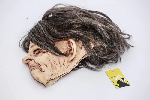 Vista 4 de CreepyParty - Máscara de látex para cabeza humana de Halloween, disfraz de mujer mayor
