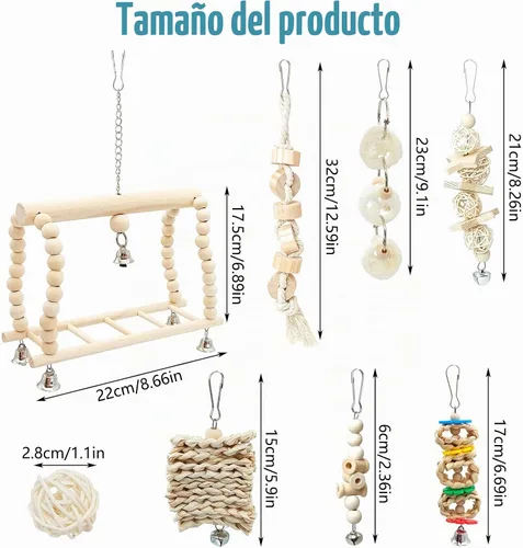 Vista 3 de Hamiledyi 13 piezas de juguetes para loros con columpio, mordedores, perchas para pájaros, plataforma con escalera de escalada y accesorios