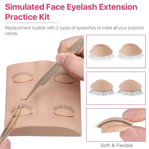 Vista 4 de Pretty memory Kit de extensión de pestañas, cabezal de maniquí de pestañas con párpados extraíbles, juego de práctica de silicona para maquillaje e