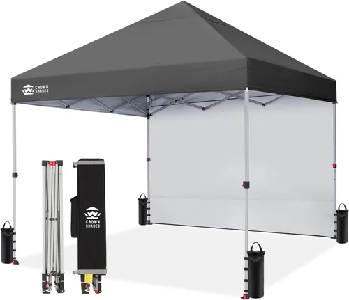 Vista 15 de CROWN SHADES Toldo desplegable de 8 x 8 con 1 pared lateral, tienda de campaña para playa, beige