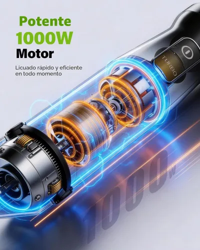 Vista 3 de Batidora de inmersión 6 en 1, batidora de mano de 1000 W con 20 velocidades, batidora de palo resistente a los arañazos con batidor, picadora, vaso
