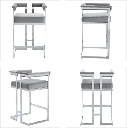 Vista 9 de DUOMAY Juego de 2 taburetes de bar modernos, taburete de 26 pulgadas de altura de mostrador con acabado cromado de metal, silla de isla de cocina