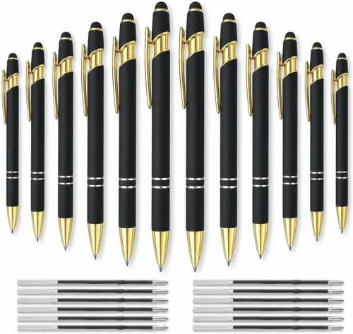 Vista 22 de 12 unidades 2 en 1 bolígrafo con punta de lápiz capacitivo, 1,0 mm de tinta negra, bolígrafo metálico con punta de lápiz capacitivo para pantallas