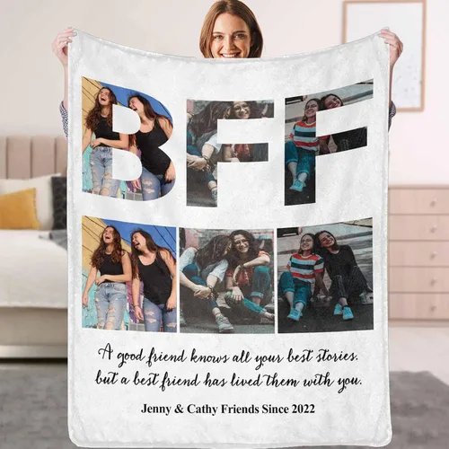 Vista 26 de YESCUSTOM Manta personalizada de Friends Forever con collage de fotos y texto, manta personalizada para mejores amigos, mejores amigos, cumpleaños