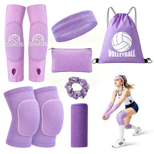 Vista 9 de Rodilleras de voleibol, mangas para brazos de voleibol, juego de accesorios de voleibol UMACWIN con rodilleras, almohadillas para brazos, banda