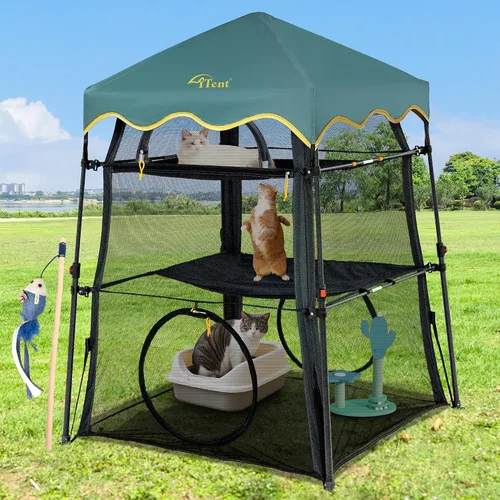 Vista 10 de Cerca para Gatos con Torre y Tienda de Campaña para Gatito y Gato para Interior y Exterior, Jaula para Gatos de 3 Niveles Interior, X-Grande Catio