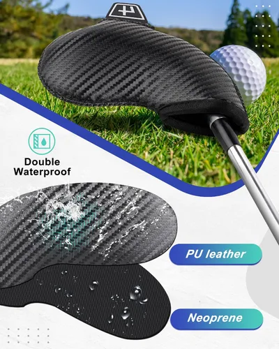 Vista 4 de Iron Golf Head Club Set,10pcs Golf Iron Covers, Black Leather Headcover Wedge Covers for Callaway Taylormade Ping Cobra RH and LH Etc