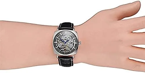 Vista 6 de carlien Relojes de lujo para hombre, esqueleto mecánico de acero inoxidable, reloj dorado