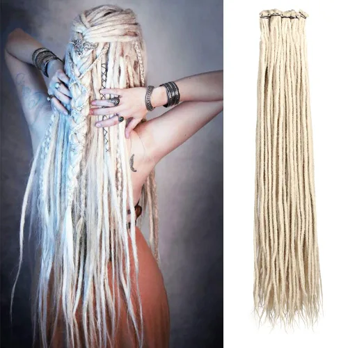 Vista 16 de Kraler Extensiones de Rastas Azules, Extensiones de Rastas Sintéticas de Ganchillo de 22", 100% Hechas a Mano, Rastas de Una Sola Punta, Delgadas