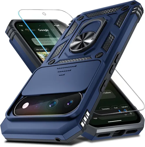 Vista 11 de Funda Janmitta Compatible con Google Pixel 9/9 Pro con cubierta deslizante para lente de cámara incorporada + protector de pantalla + soporte