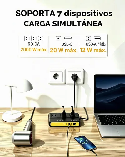 Vista 6 de Convertidor de corriente de 220 V a 110 V de la UE a EE. UU., Convertidor de voltaje de 2000 W para viajes por Europa, convertidor de corriente