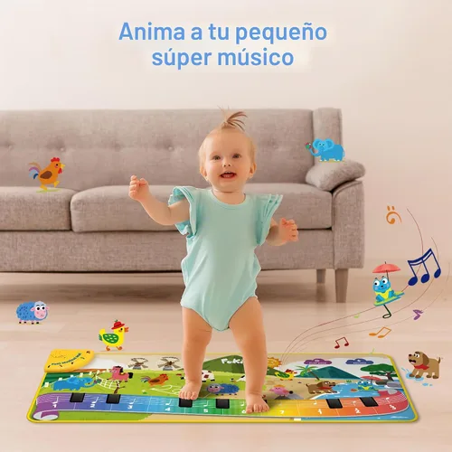 Vista 7 de FOKI - Alfombrilla para piano de suelo, 61 sonidos, juguetes para niños y Beige