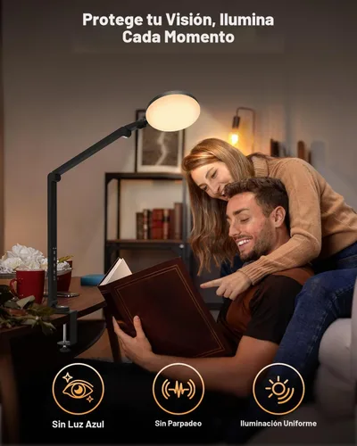 Vista 7 de Lámpara de escritorio LED de 10 W con abrazadera y brazo ajustable para oficina en casa, control táctil, luz de cuidado ocular para lectura con 5