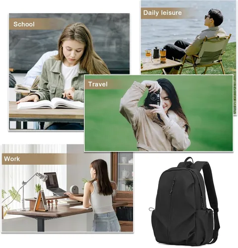 Vista 6 de WEPOET Mochilas para la escuela, adolescentes, niñas, niños, mochila universitaria, mochila de viaje pequeña ligera para hombres y mujeres, a1-Negro