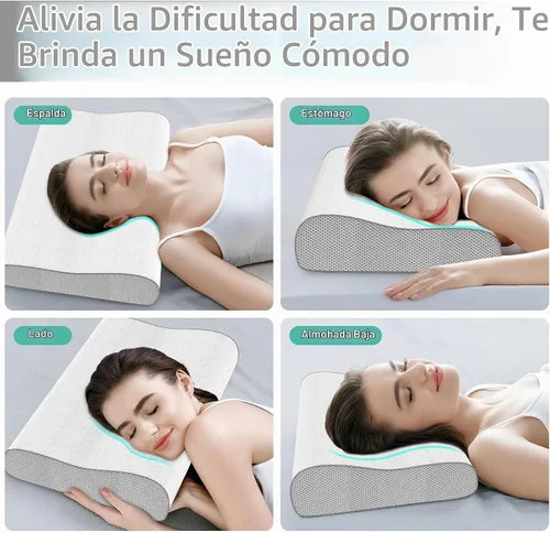 Vista 5 de Almohada cervical para aliviar el dolor de cuello, almohada de espuma viscoelástica, almohada ergonómica de contorno ajustable para dormir de lado
