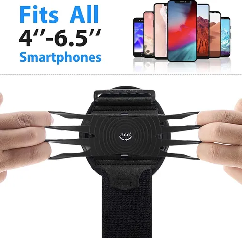 Vista 2 de Brazalete con soporte para teléfono para correr, desmontable y giratorio de 360°, con bolsillo para llaves para iPhone 16/15/14/13 Pro/12
