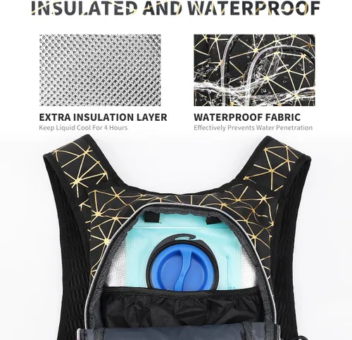 Vista 4 de Mochila de hidratación rave, paquete de hidratación para festivales con vejiga de agua de 2 L, mochila de agua ligera, bolsa de hidratación