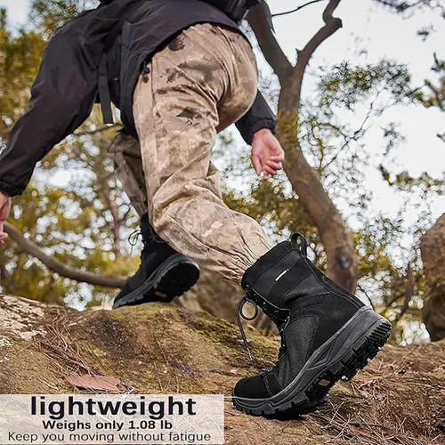 Vista 2 de Botas tácticas militares para hombre, ligeras, transpirables, botas de combate para senderismo, impermeables, de gamuza, botas de trabajo