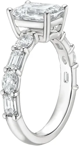 Vista 2 de IGI - Anillo de compromiso de diamante de 4.0 quilates con cuatro puntas de corte ovalado blanco con diamantes de laboratorio ovalados laterales
