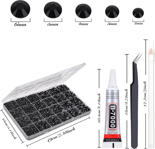 Vista 2 de 27000PCs Resin Rhinestones Kit, 2-6mm Crystal Diamond Gems with Picker Pencil, Tweezer & 2 Glue Bottles, Flatback Rhinestone Set for Diamond