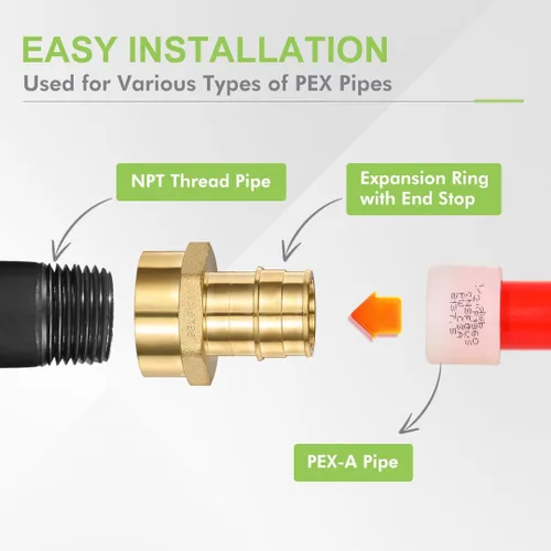 Vista 7 de Paquete de 2 adaptadores Pex-A hembra, 1 pulgada hembra NPT a 1 pulgada PEX-A latón expansión PEX-A accesorios PEX-A, latón sin plomo NSF/ANSI 61