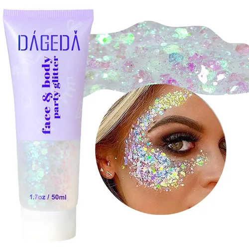 Vista 36 de DAGEDA Gel de purpurina corporal, lentejuelas de gel corporal con purpurina para la cara, sombra de ojos líquida, purpurina gruesa para cara, Negro