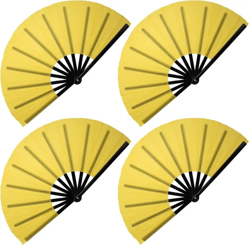 Vista 22 de QIRMIZI Abanico grande plegable para rave – Abanicos de tela de nailon, abanicos retro vintage para kung fu, tai chi, danza, festivales de música