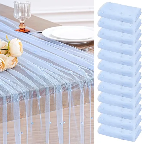 Vista 39 de LuoluoHouse Camino de Mesa de Perla para Centros de Mesa de Boda: Camino de Mesa de Perla de 10 pies, Decoración de Mesa de 29x120 Pulgadas de Tul