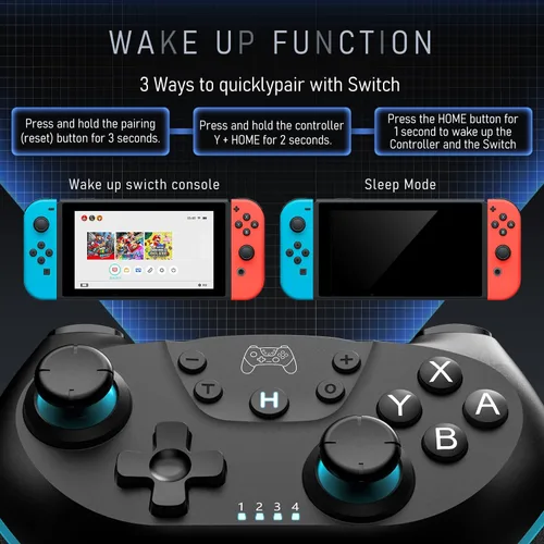 Vista 5 de ASTARRY Controlador de interruptor, controlador profesional inalámbrico compatible con Nintendo Switch Lite, con eje de activación, turbo