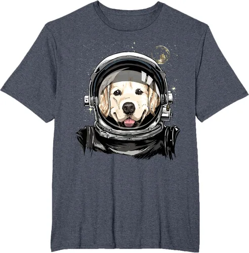 Vista 100 de Camiseta para amantes de los perros de los astronautas del espacio exterior Golden Retriever Lover, Negro