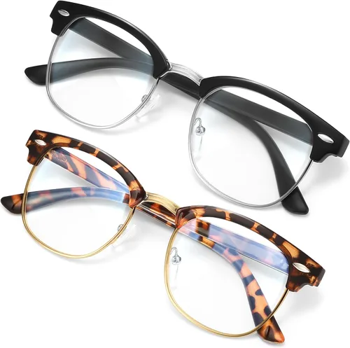 Vista 8 de racico Blue Light Glasses for Men Computer - Gaming Blocking Anti Eyestrain UV Clear Lens Vintage Half Frame Fake Eyeglasses
