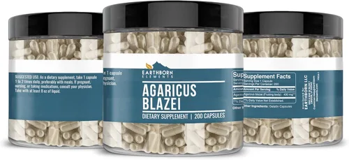 Vista 4 de Earthborn Elements Agaricus Blazei 200 cápsulas, puras y sin diluir, sin aditivos