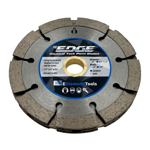 Vista 6 de Hoja de punto de inserción estilo sándwich de diamante de 4 pulgadas para extracción de juntas de mortero, ancho de segmento de doble capa de 1/4