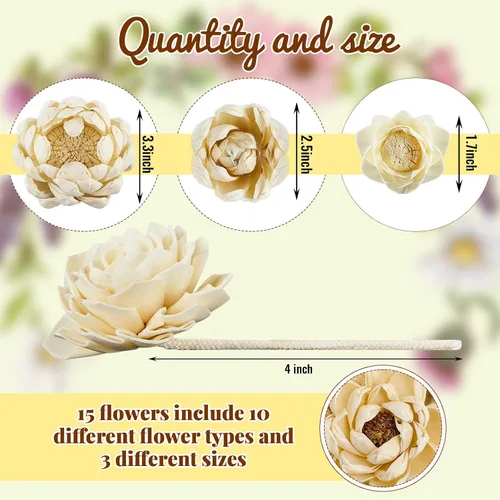 Vista 2 de Waydress 15 Piezas Difusor Flores Sola Mixtas Material Natural Aromaterapia Varillas Flores de Madera Decorativas Aromaterapia Colocación de Flores